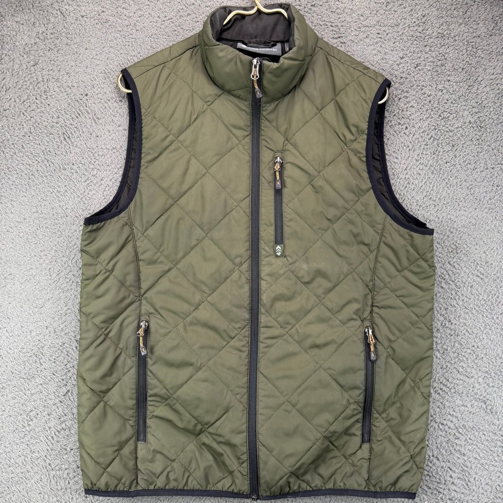 Free Country Mens Quilted Puffer Vest Olive Green Size Medium Full Zip Outdoor